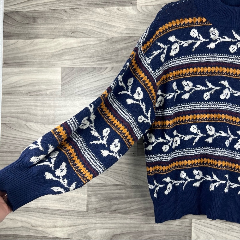 St. John's Bay Women’s Navy and Mustard Striped Sweater - Picture 5 of 8